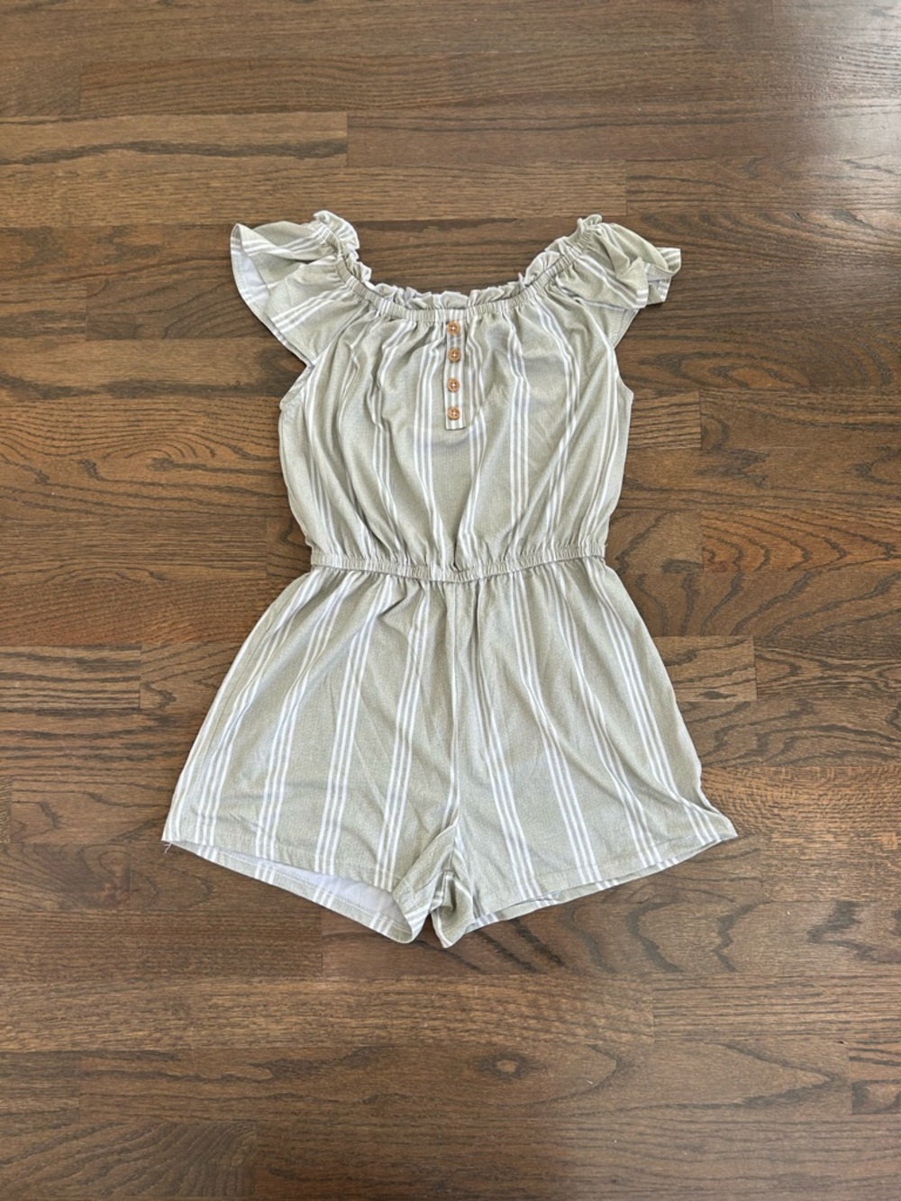 Girls Light Sage Striped Romper